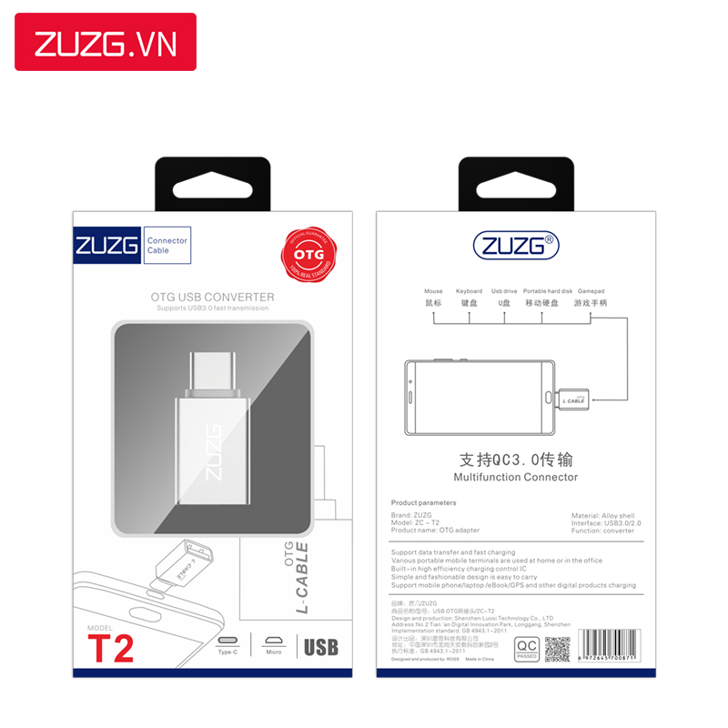 Jack chuyển Micro/Type C to USB ZUZG OTG T2